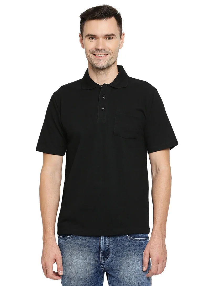 بي واي سي تيشيرت بولو قطن رجالي بجيوب - أسود